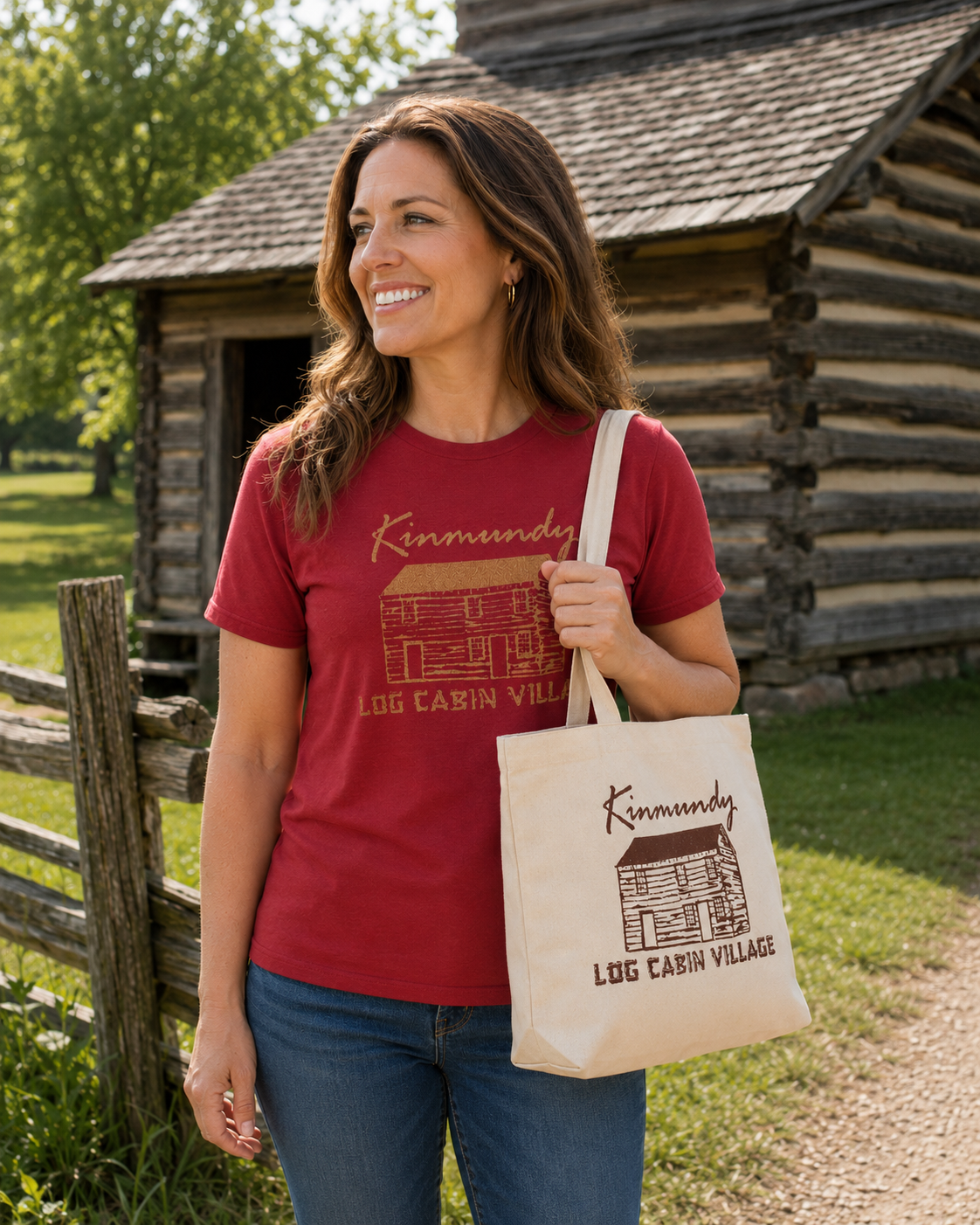 Log Cabin Village Canvas Tote