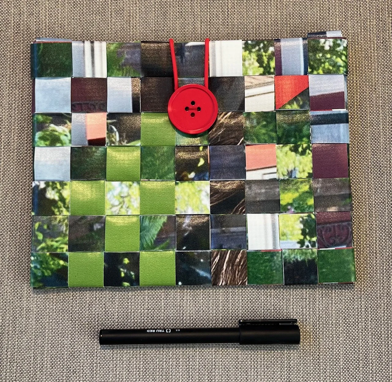 Purse multi color w/ red button - Woven Billboard Collection