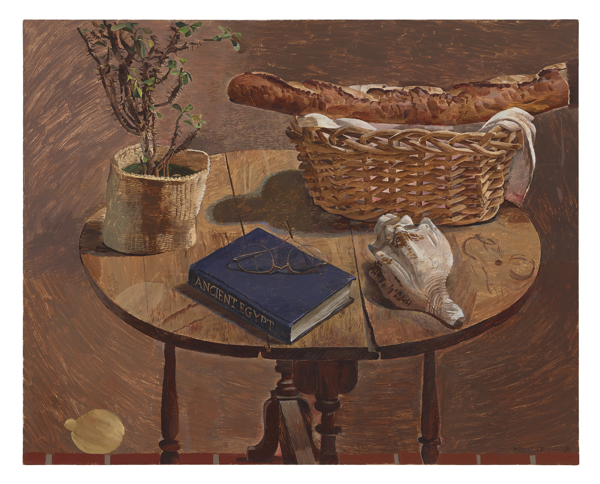 “Elliptical Table with Bread Basket”, oil on linen, 24” x30”, 2019