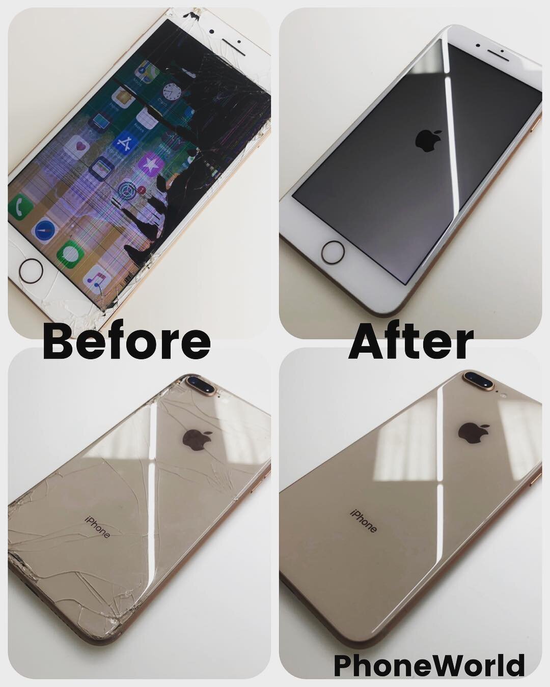 Before &amp; After a complete refurb on an iPhone 8 Plus!  #Apple #refurb #appleiphone8plus #screenrepair #backglassrepair #iphone8plus #phoneworld #phoneworldatl #atlantacellphonerepair #tuckerga