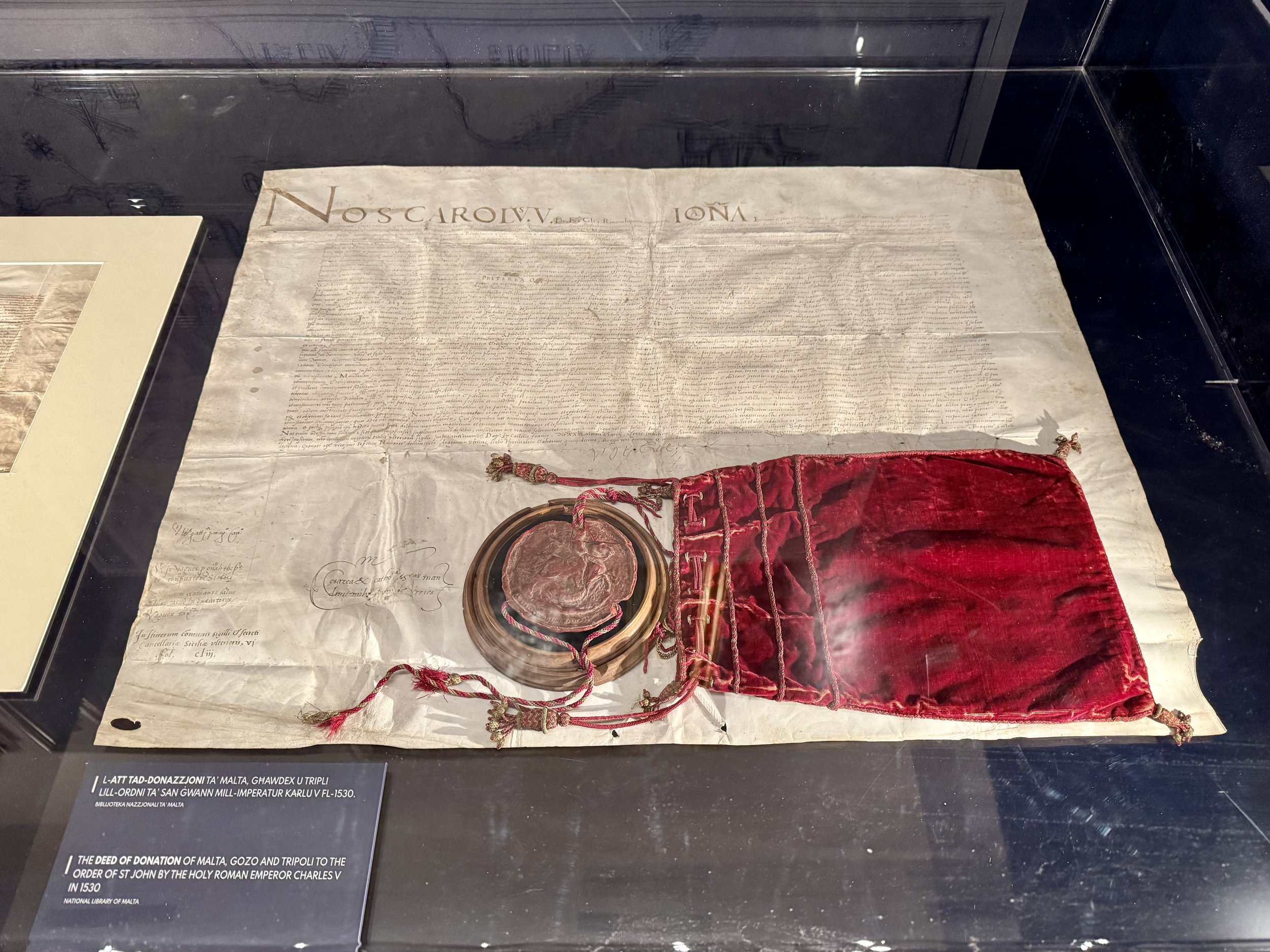 Grandmaster Palace - The deed of donation of Malta, Gozo and Tripoli to the Order of St John by the Holy Roman Emperor Charles V in 1530