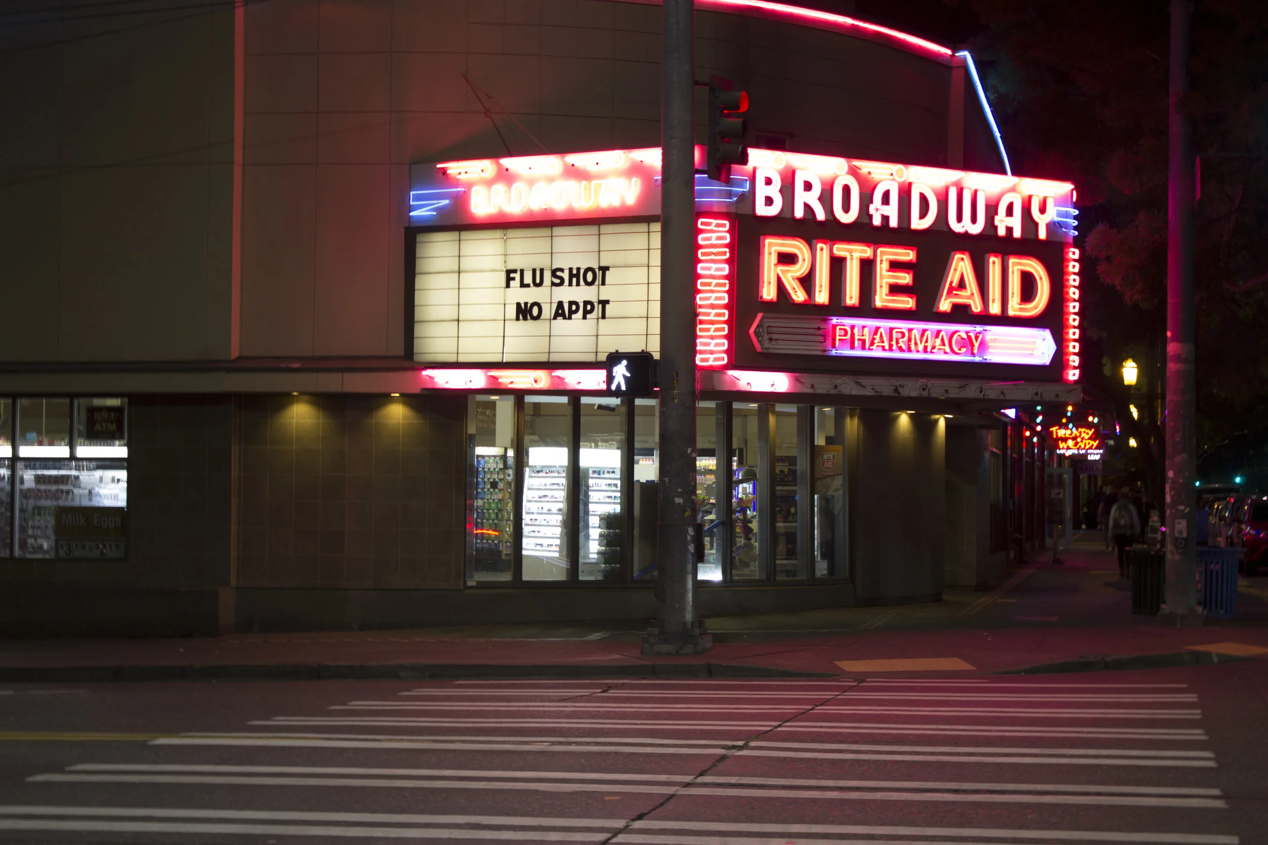 Marquee lit Rite Aid on Broadway