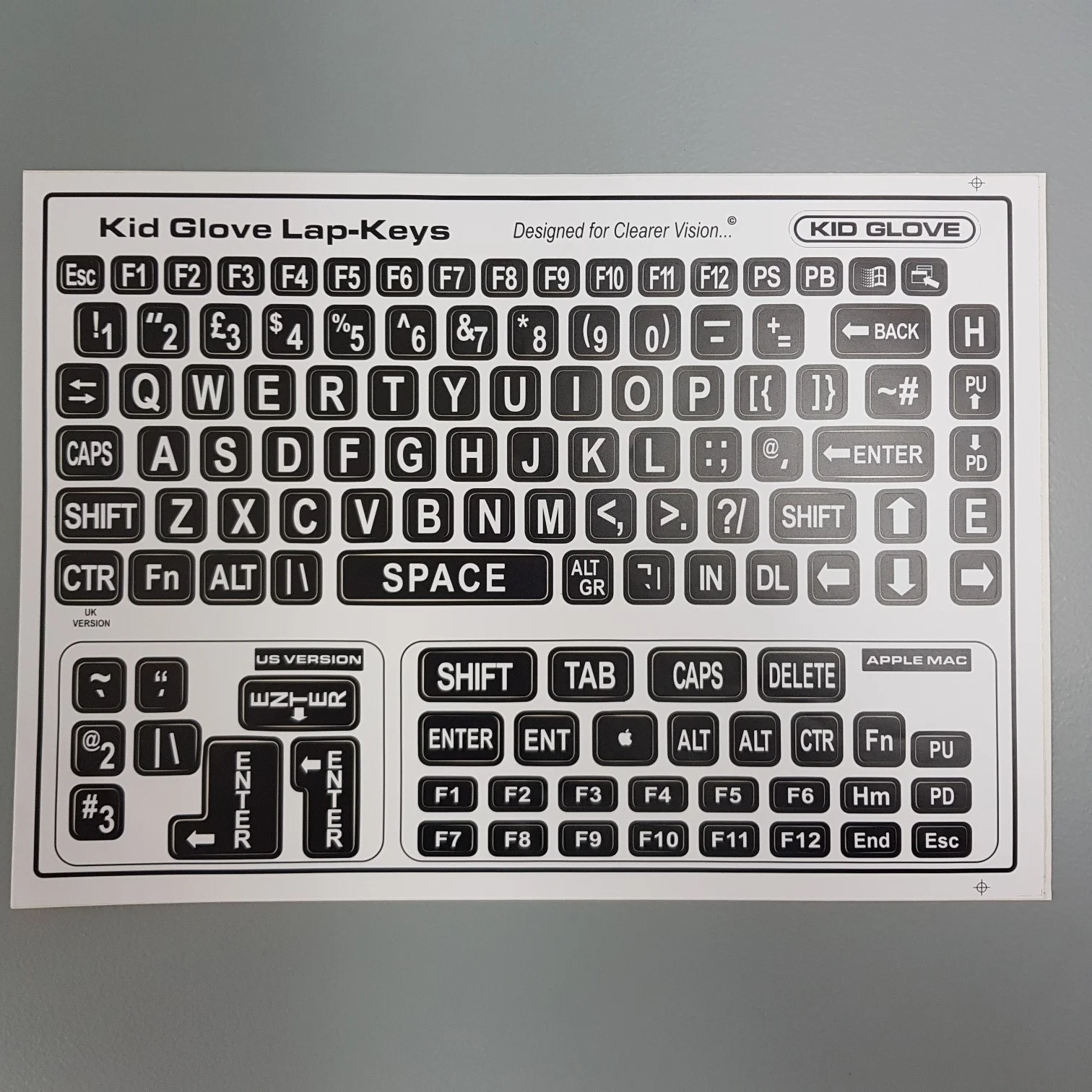 KidGlove Lap Keys - Keyboard Stickers - White on Black