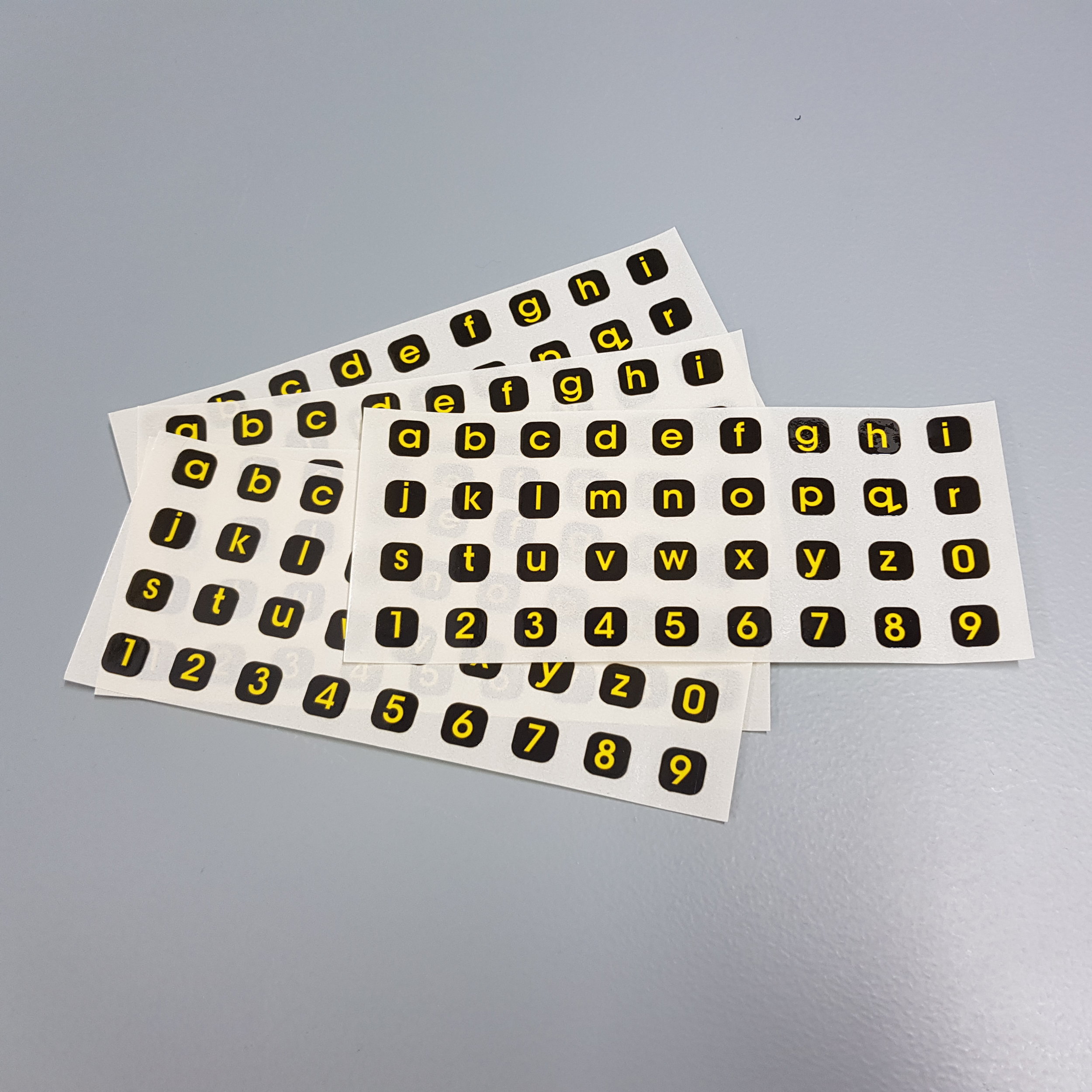 Lowercase Keyboard Stickers - Yellow on Black - Pack of 5