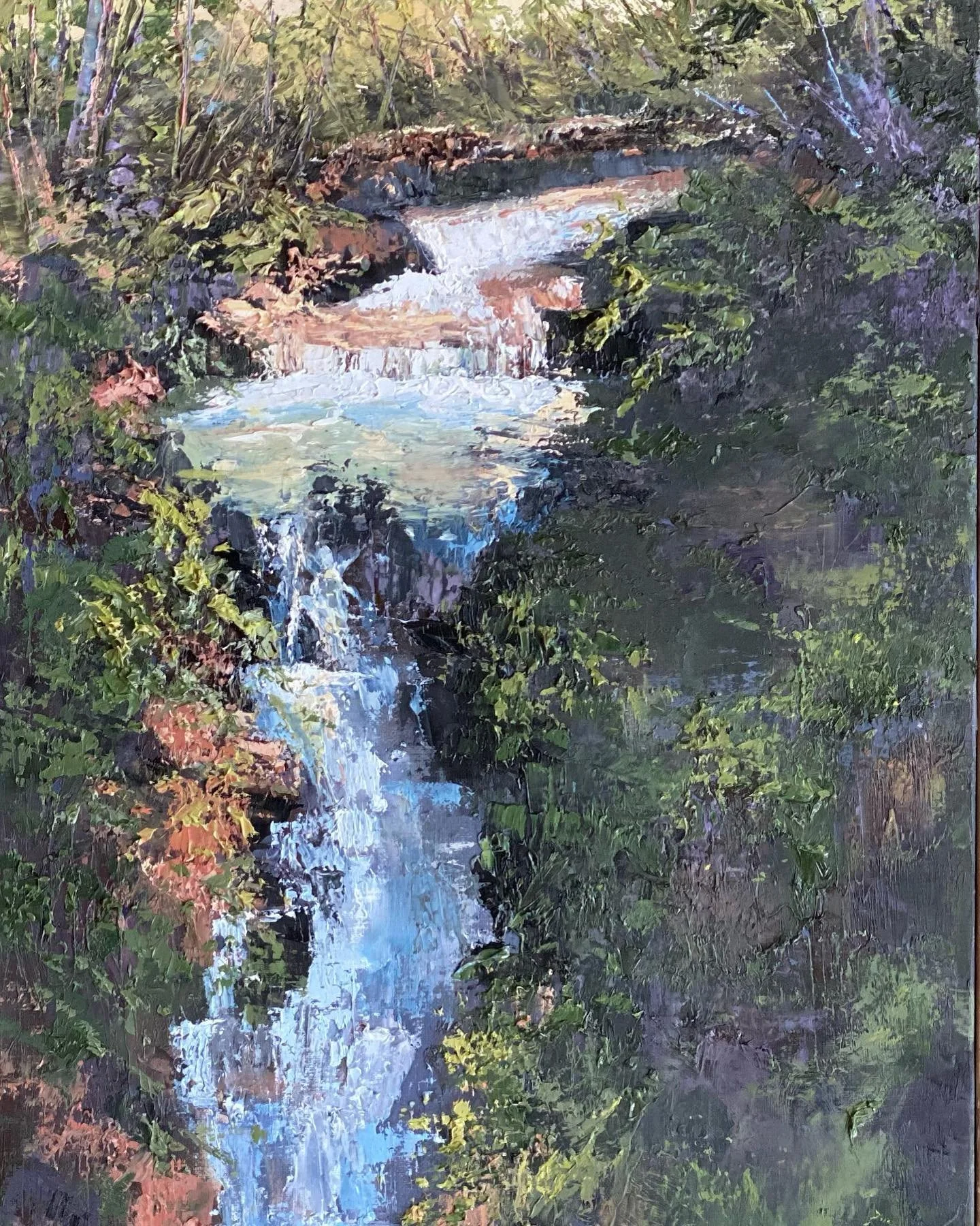 &ldquo;Edge Over Edge&rdquo; leading to somewhere. #contemporaryrealism #westernnorthcarolina #tactilerealism #landscapes
#impastooilpainting #katethayer #galleryflatrock #impressionistlandscape