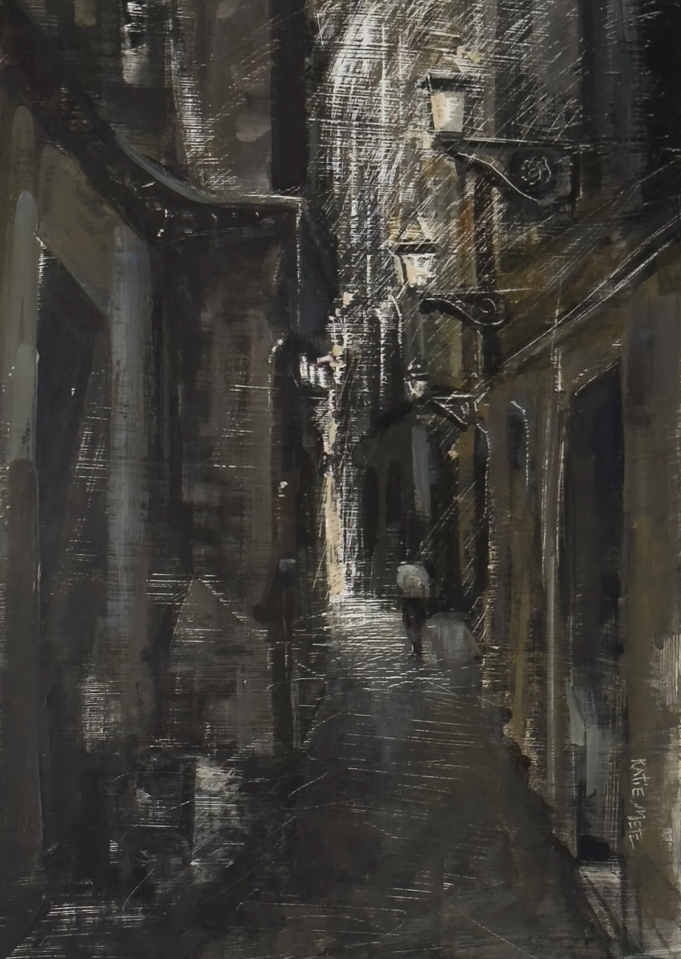 Callejones 1 _ acrylic on wood panel oil varnished 2025 16 1_2 22 x 12 22 Katie Metz  700.jpg