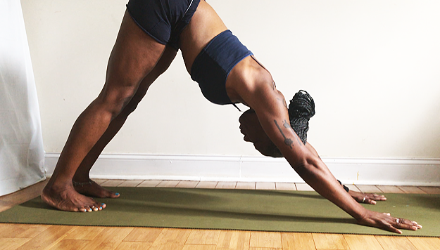 adho muka savasana. (downward facing dog pose): push into hands, lift belly & press into heels