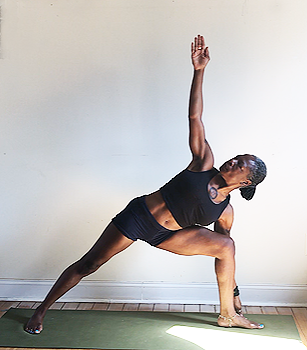 parsvakonasana. (side angle pose pose) front knee bent.