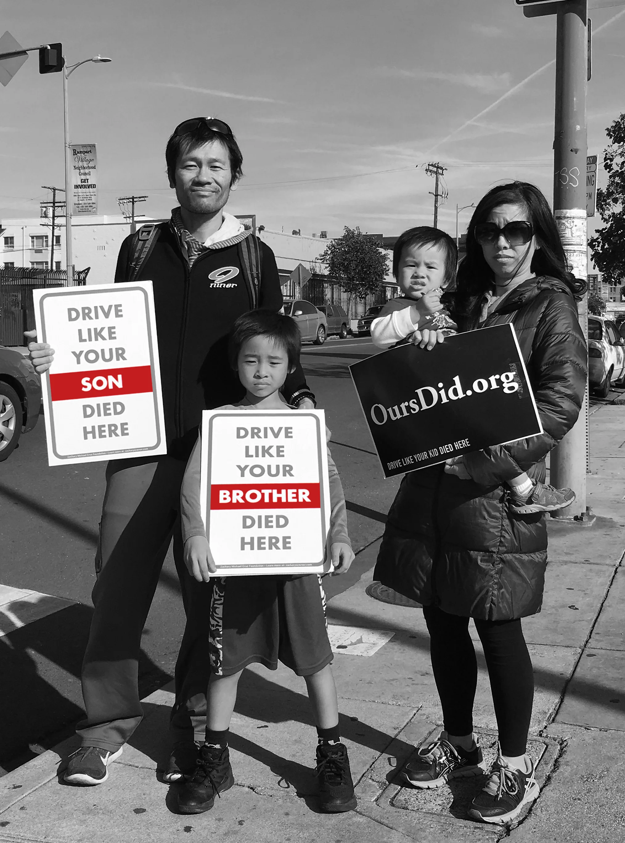 PHILLIP TAM AND DEBBIE HSIUNG, AIDAN’S PARENTS, ASK YOU TO DRIVE LIKE YOUR SON DIED HERE. LOGAN AND DYLAN TAM, AIDAN’S BROTHERS, ASK YOU TO DRIVE LIKE YOUR BROTHER DIED HERE. THEIRS DID.
