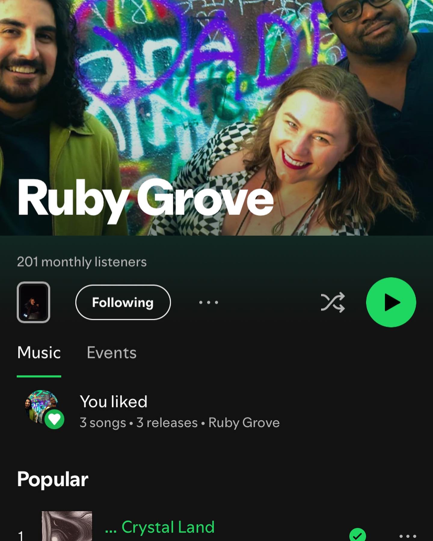 Just wanted to take a moment to be grateful for all of the people that have streamed &ldquo;Crystal Land&rdquo; on Spotify or Apple Music, listened on the radio, or even purchased it on Bandcamp recently! We&rsquo;re happy to see 201 individual liste