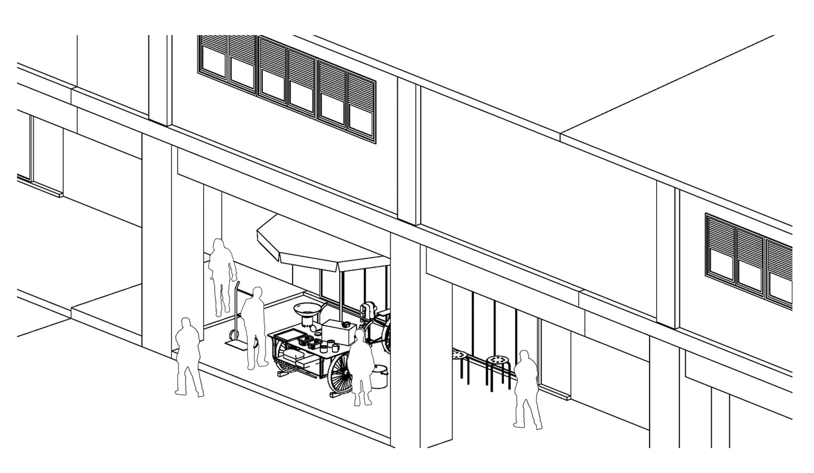 figure 1: Alfred Yap’s documentray of fried chicken stall at Wayang Street; explored on the food cart set-up and its relationship to the five foot way of the old shophouses along Wayang Street.