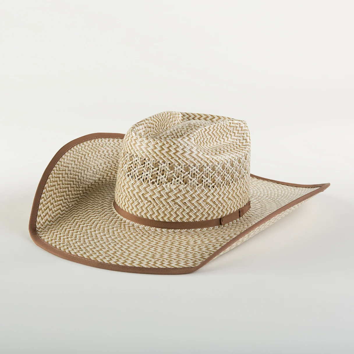 ZigZag Tri Color - Ivory/Brown/Tan Shantung 3x3, brim width 3 - 5in