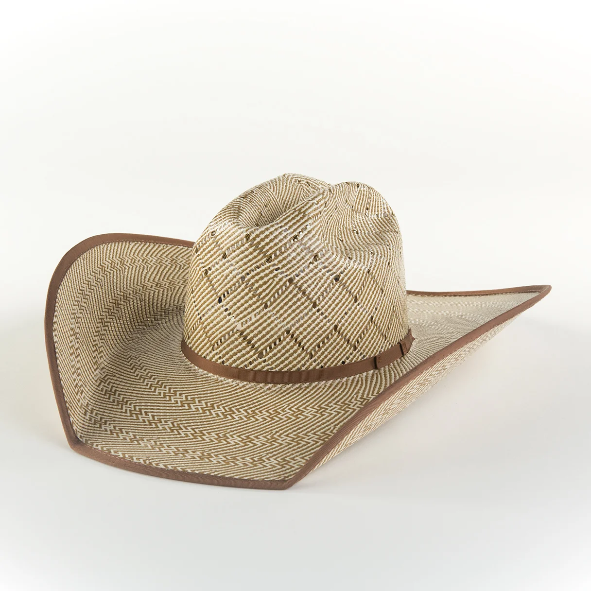 Patchwork Brown - Ivory/Brown Shantung, brim width 3 - 4 1/2 inch.