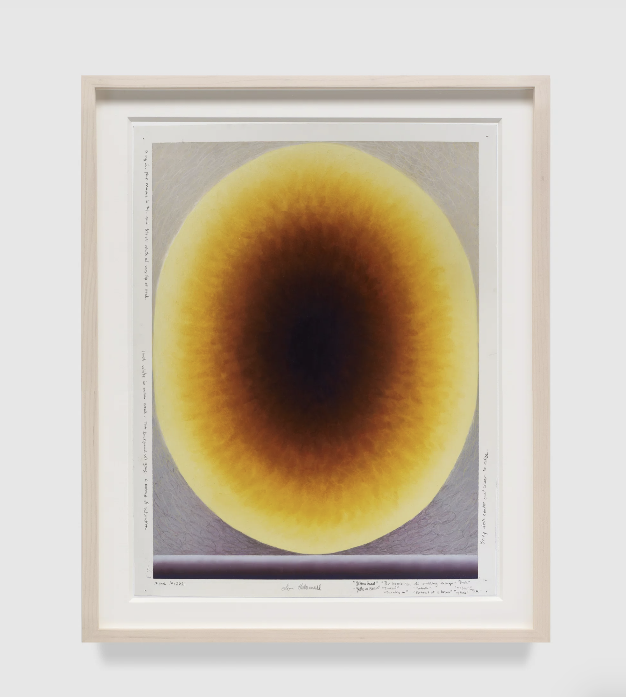  Loie Hollowell,  Yellow Brain , June 10, 2021, soft pastel and graphite on paper, paper, 26" × 20" (66 cm × 50.8 cm) framed, 28-5/8" × 22-5/8" (72.7 cm × 57.5 cm) 