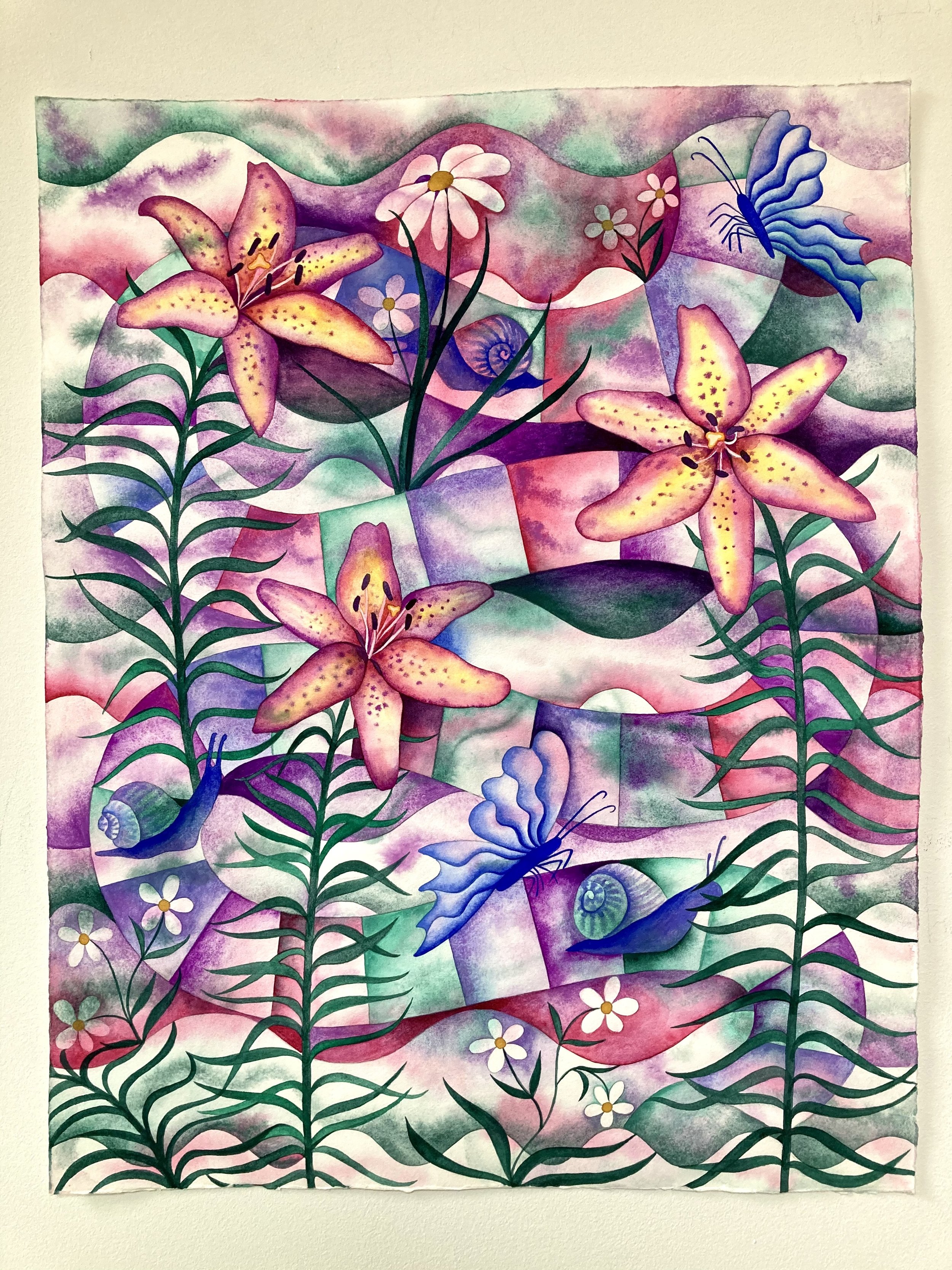 Erika Somogyi, "Secret Garden," watercolor on paper 20in x 16in, 2022.
