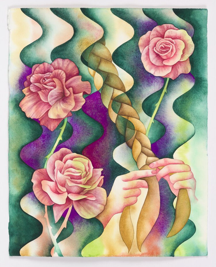 Erika Somogyi, "Rose Garden," Watercolor on paper 14 x 11 inches, 2019.
