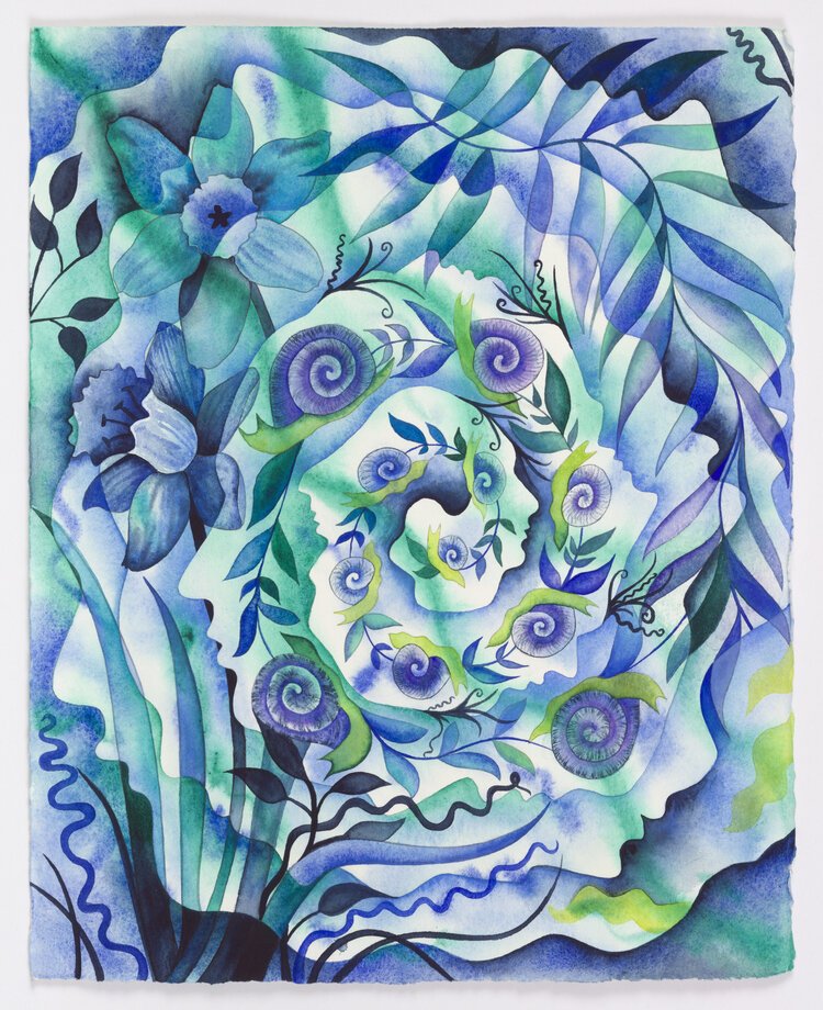 Erika Somogyi, "The Tangled Garden of the Mind," Watercolor on paper, 14 x 11 inches, 2020.