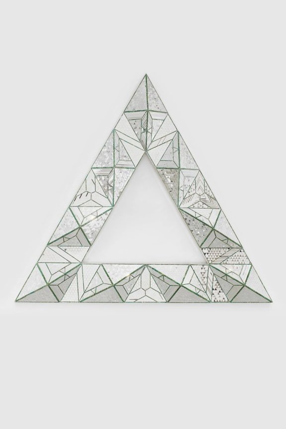  MONIR SHAHROUDY FARMANFARMAIAN   Fifth Family Triangle 2 , 2013  Mirror and reverse-glass painting on plaster and wood  41 3/4 x 41 3/4 in. 