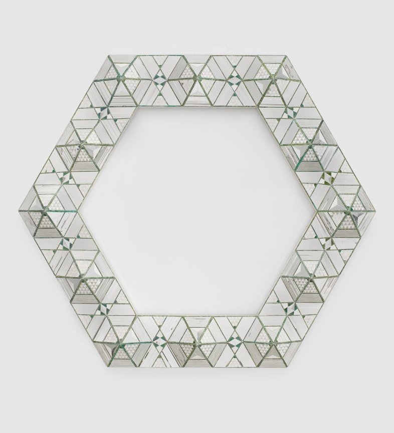  MONIR SHAHROUDY FARMANFARMAIAN   Fifth Family Hexagon , 2014  Mirror and reversed glass painting on plaster and wood  41 3/4 x 41 3/4 in. 