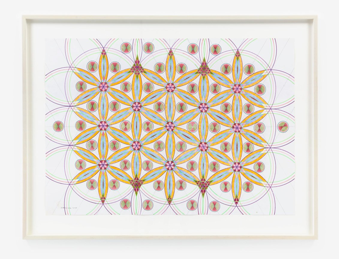  MONIR SHAHROUDY FARMANFARMAIAN   Untitled , 2016  Marker, felt pen, glitter &amp; colored pencil on paper  27 1/2 x 39 3/8 in. 