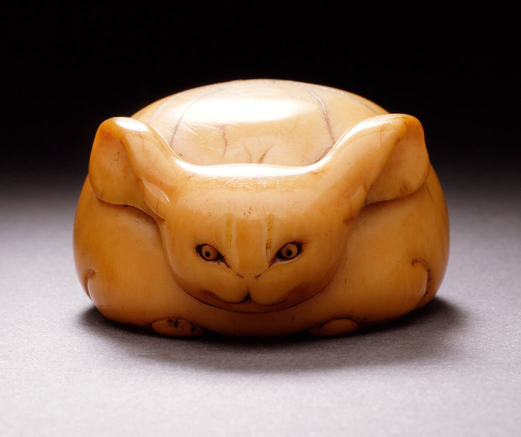  Unknown maker, Japan, Moon-Shaped Rabbit, 18th century  Ivory with staining, sumi. 1 7/8 × 1 5/8 × 1 in. 