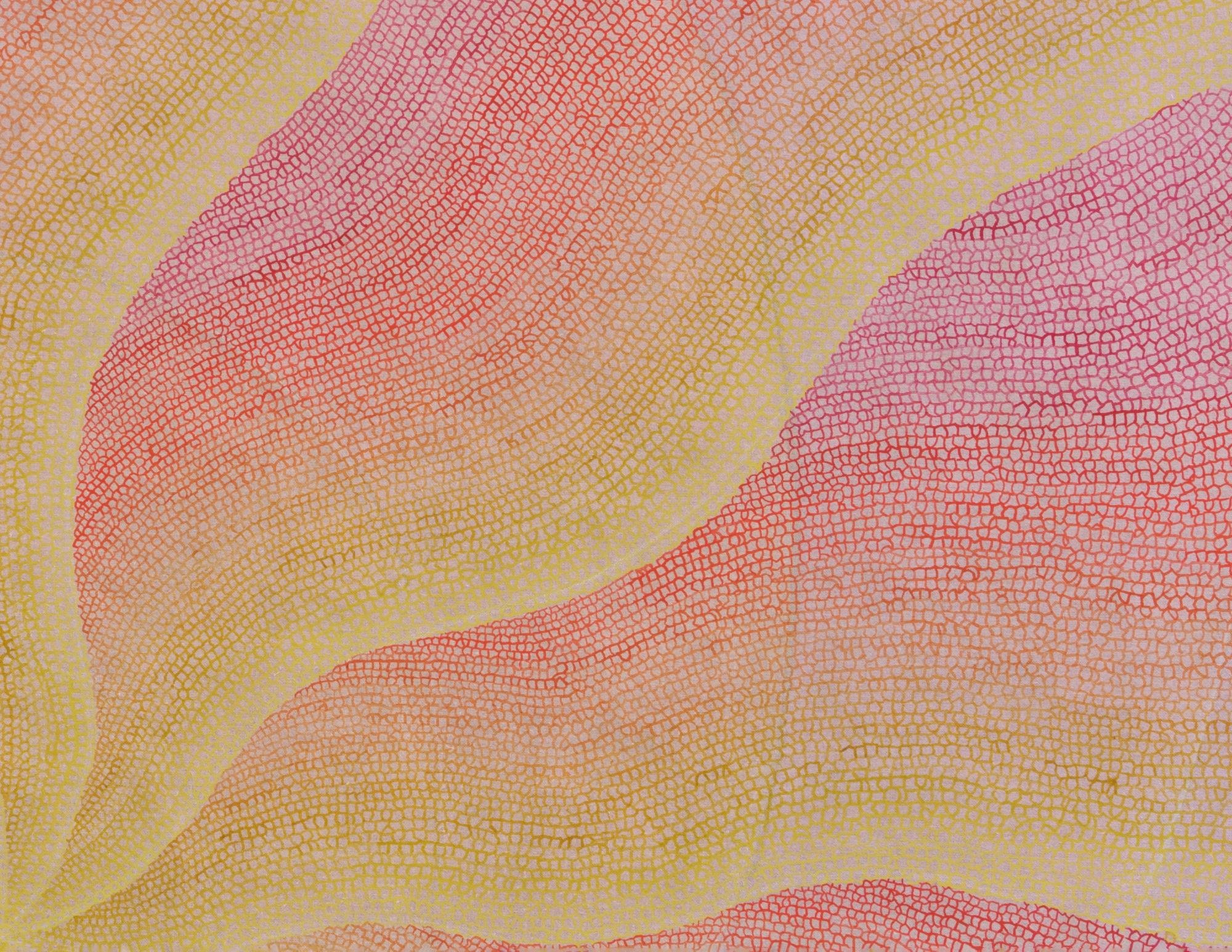   Capitan, Rubellite Sky (detail), 2023, acrylic and iridescent pigments on linen 72 x 60 inches, 182.9 x 152.4 cm / Photo: Steven Probert   