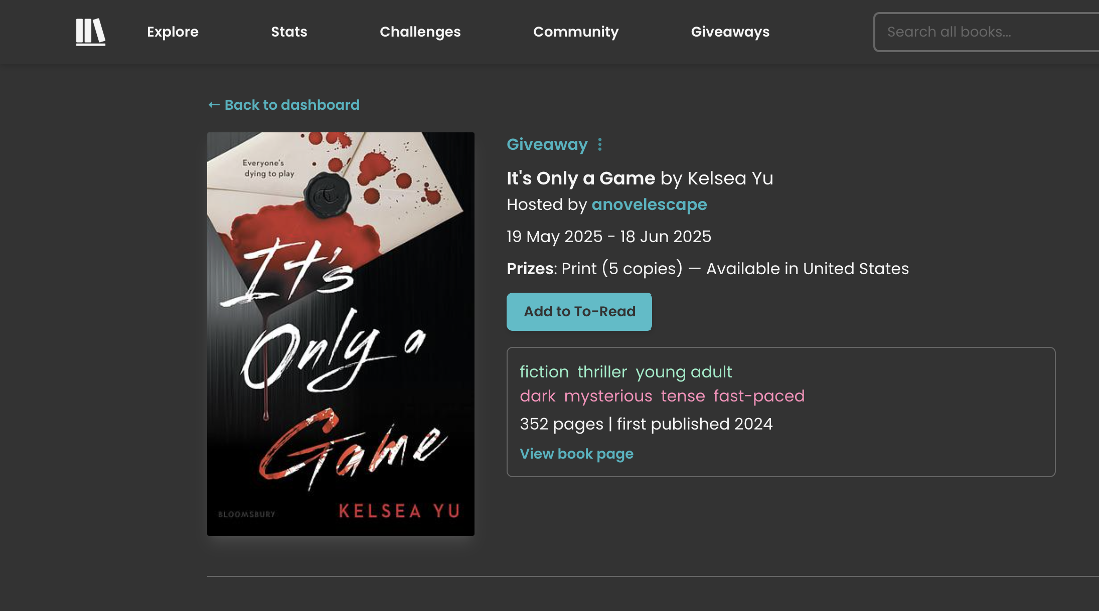 Storygraph Giveaway for It's Only a Game!