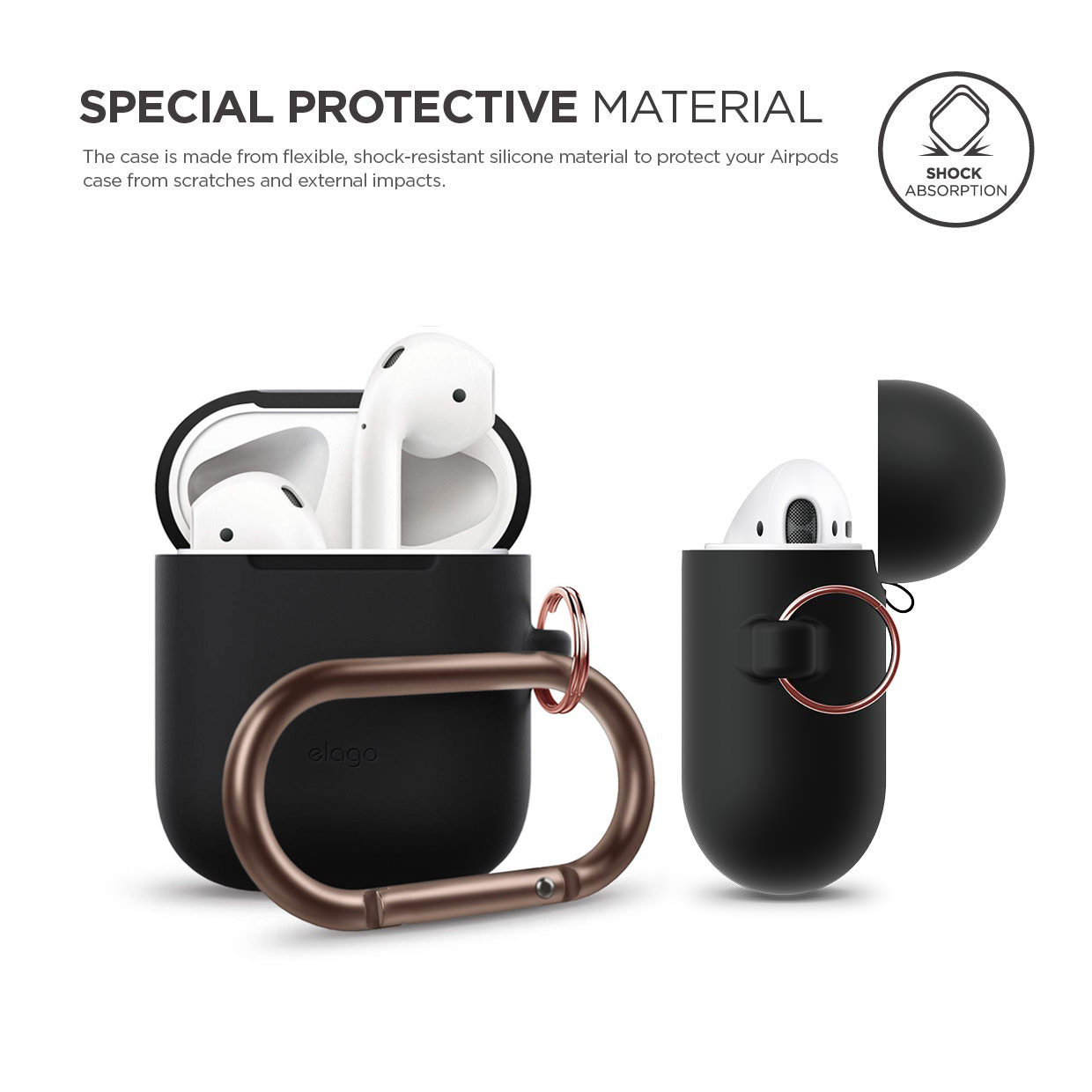 - for AirPods 2 Wireless Charging Case - Supports Wireless Charging Black Added Carabiner elago AirPods Hang Case Extra Protection Front LED Visible