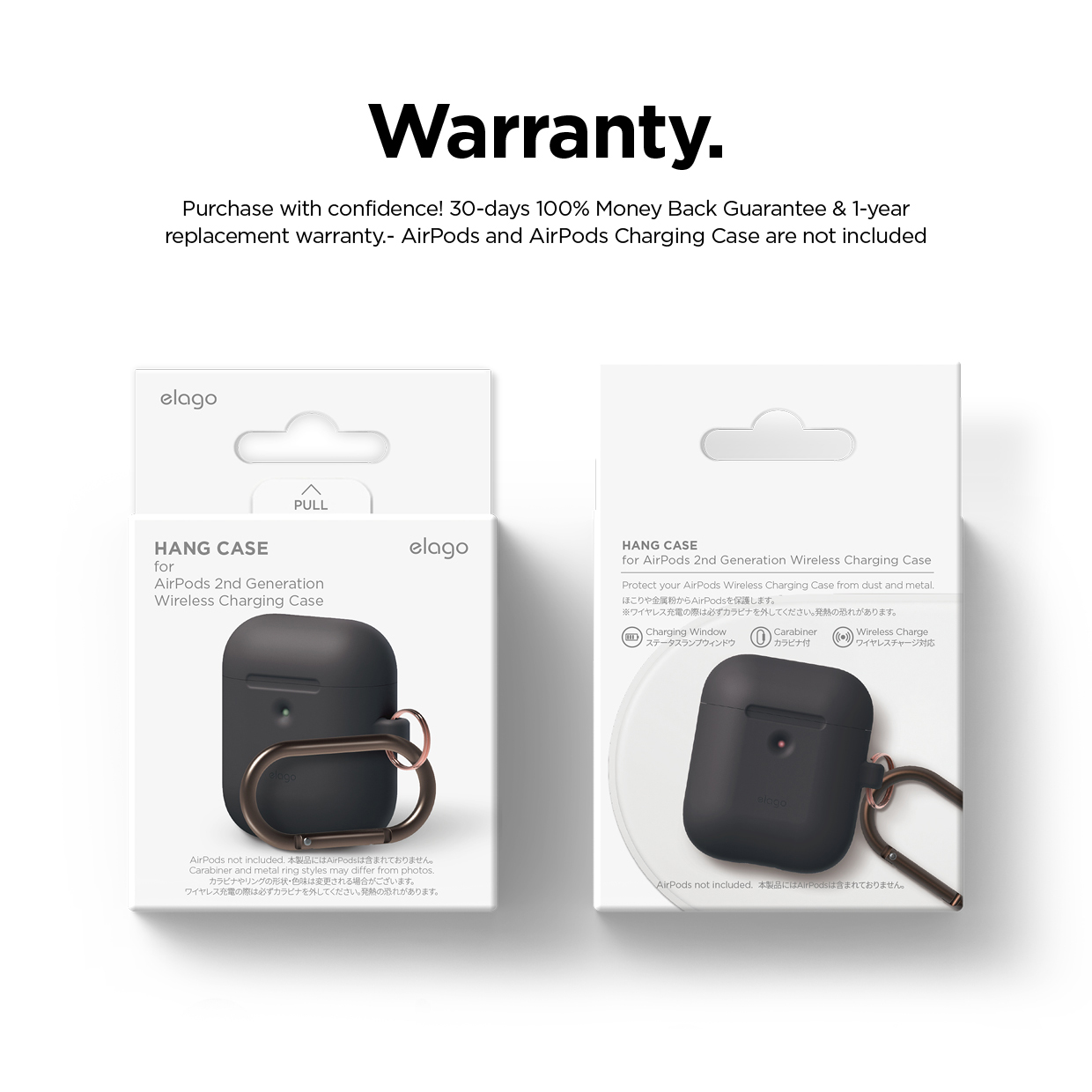 - for AirPods 2 Wireless Charging Case - Supports Wireless Charging Black Added Carabiner elago AirPods Hang Case Extra Protection Front LED Visible