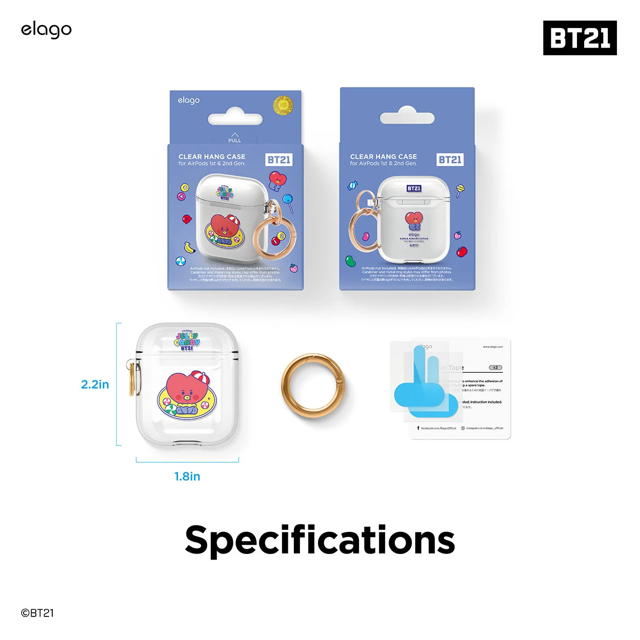 BT21 I elago AirPods 1 \u0026 2 Clear Case (TATA) — elago