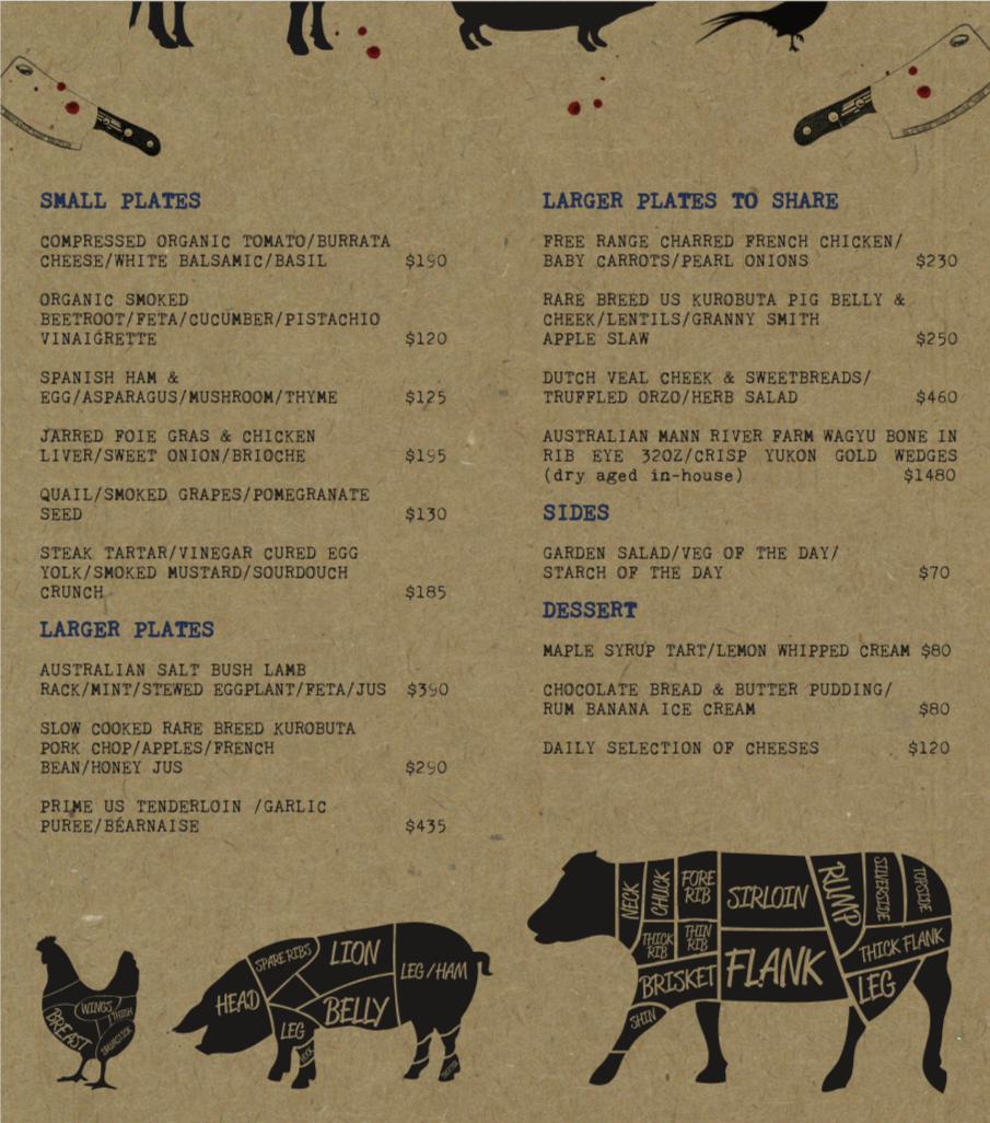 BLUE BUTCHER ROOM SERVICE MENU (INSIDE SPREAD)
