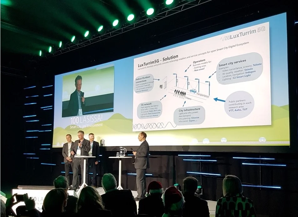The joint presentation by Markku Heino, Spinverse, Juha Salmelin, Nokia, Anssi Savisalo, Sitowise and Ilkka Ritakallio, Teleste highlighted the crucial elements of the LuxTurrim5G concept and intensive multi-disciplinary cooperation.