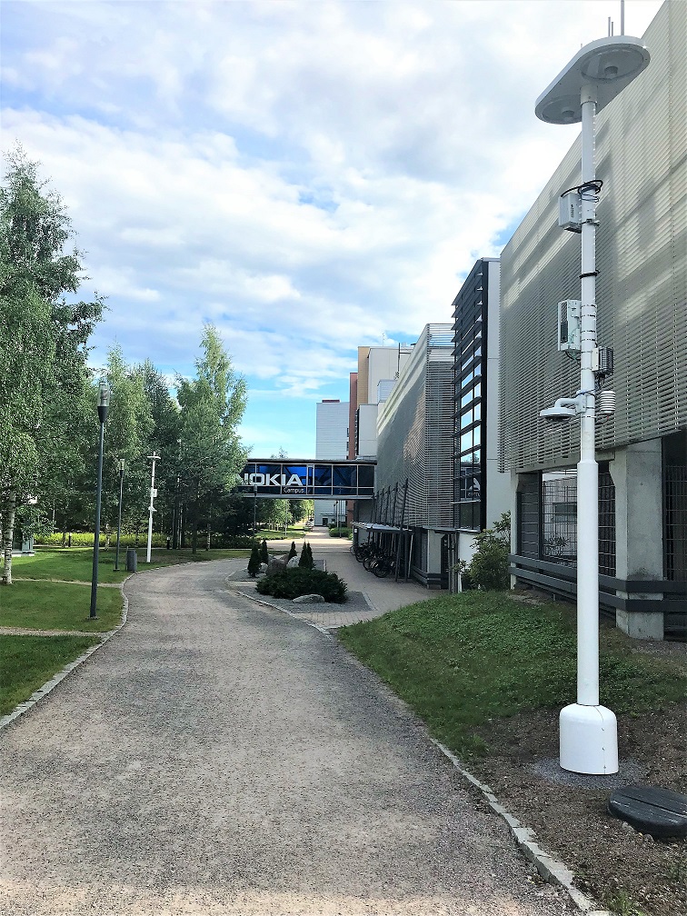 Two of the LuxTurrim5G Smart Light Poles at Nokia Campus