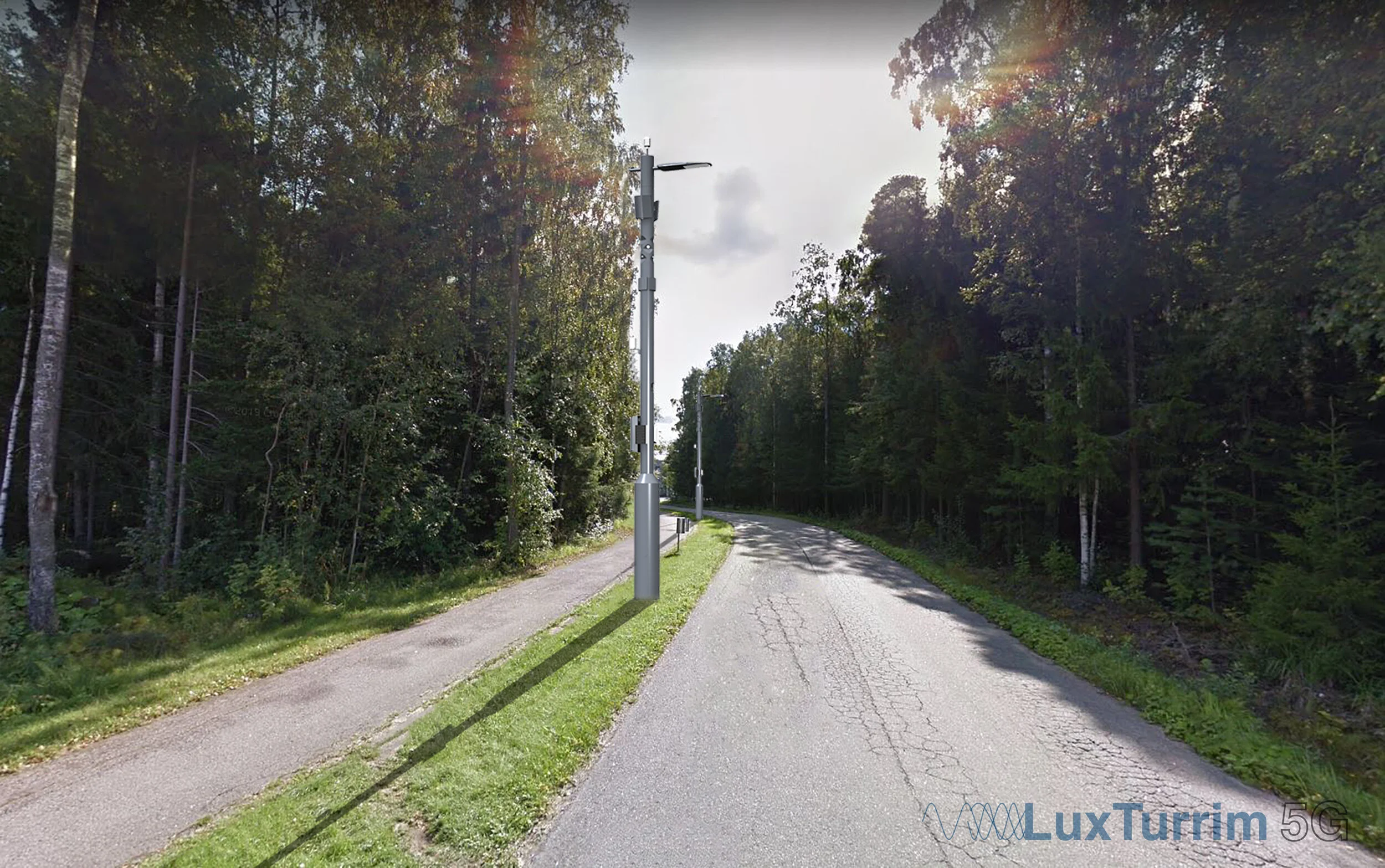 Visualisation of the new LuxTurrim5G smart light poles in Kera, Espoo. Image: Tehomet