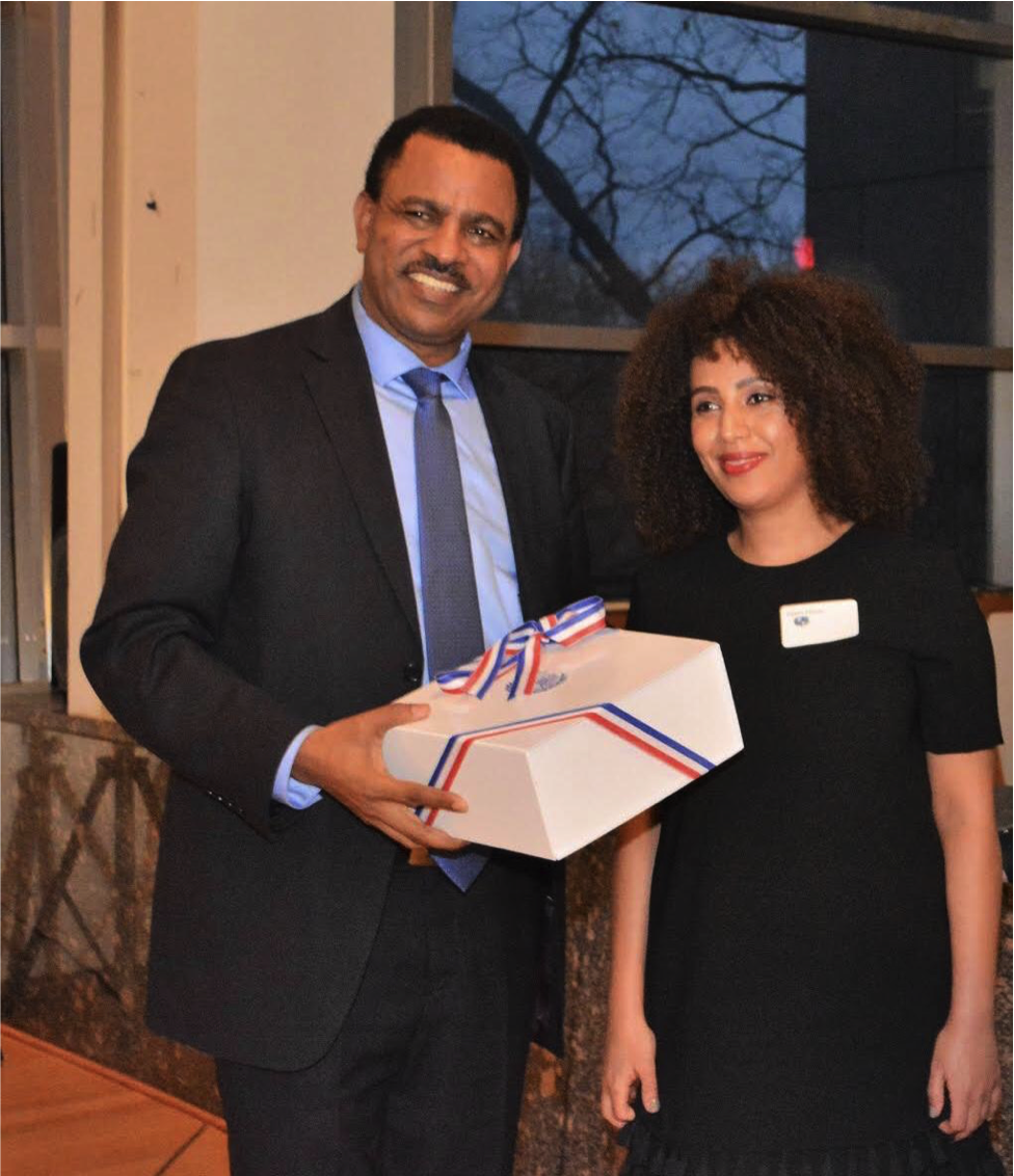 H.E. Kassa Tekleberhan Gebrehiwot, Ambassador of Federal Democratic Republic of Ethiopia, with Women’s Diplomatic Series Member, Selam Eyassu