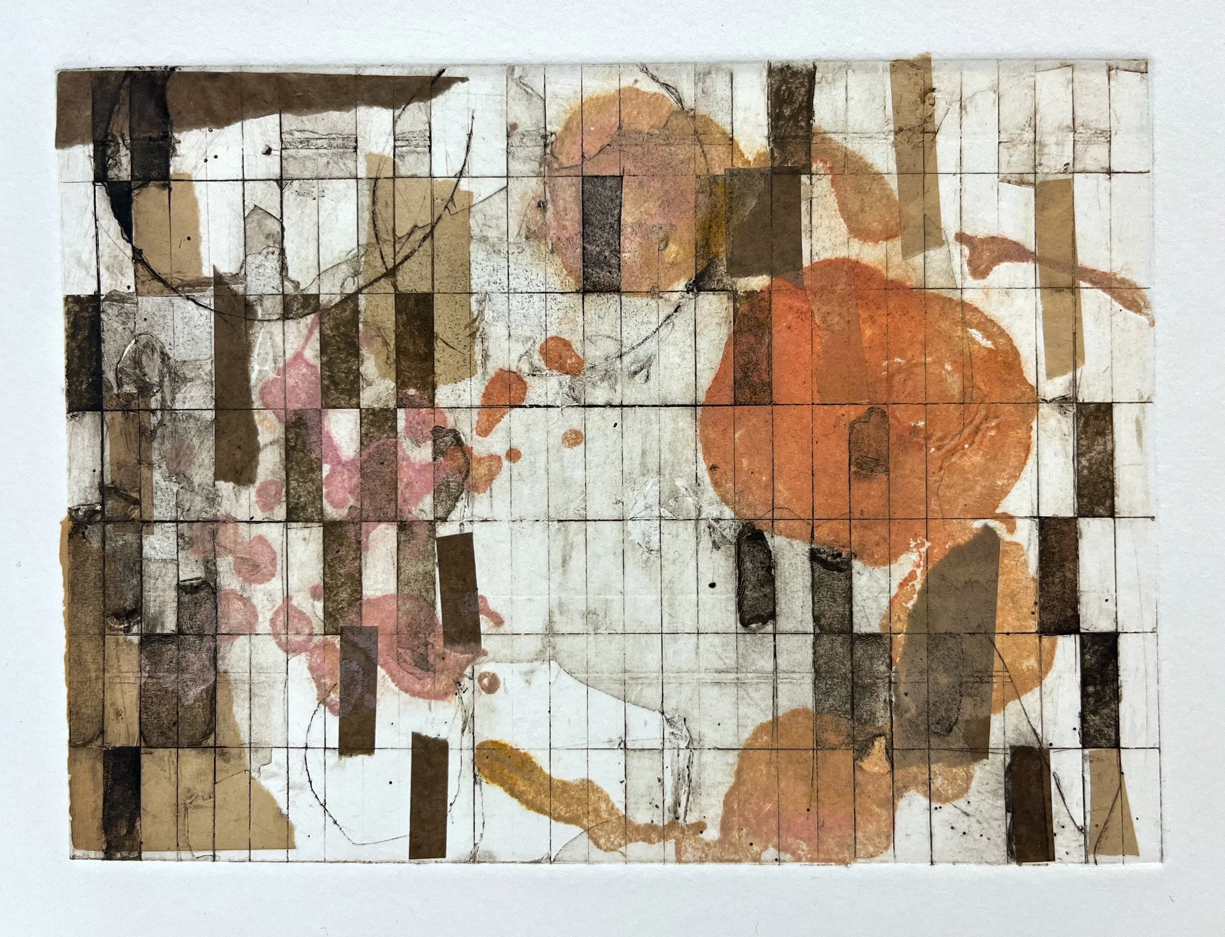‘Peach’ ‘ Unique Collagraph with Intaglio and Chine-Collé, 18cm x 13cm