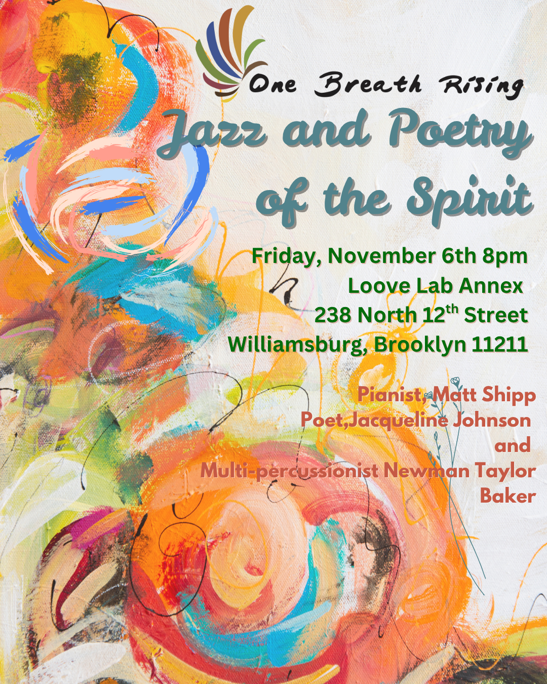 Jazz and Poetry of the Spirit Friday, November 6th 2026 at 8:00pm