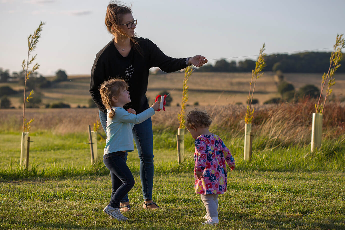 Mum with kids at Wheatfields Luxury Glamping