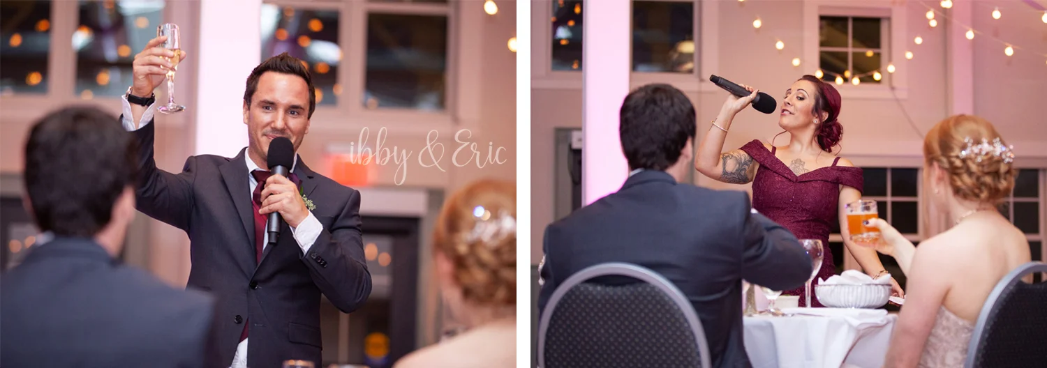 Best man & Maid of honor stand in front of the bride & groom and give toasts to the newlyweds.