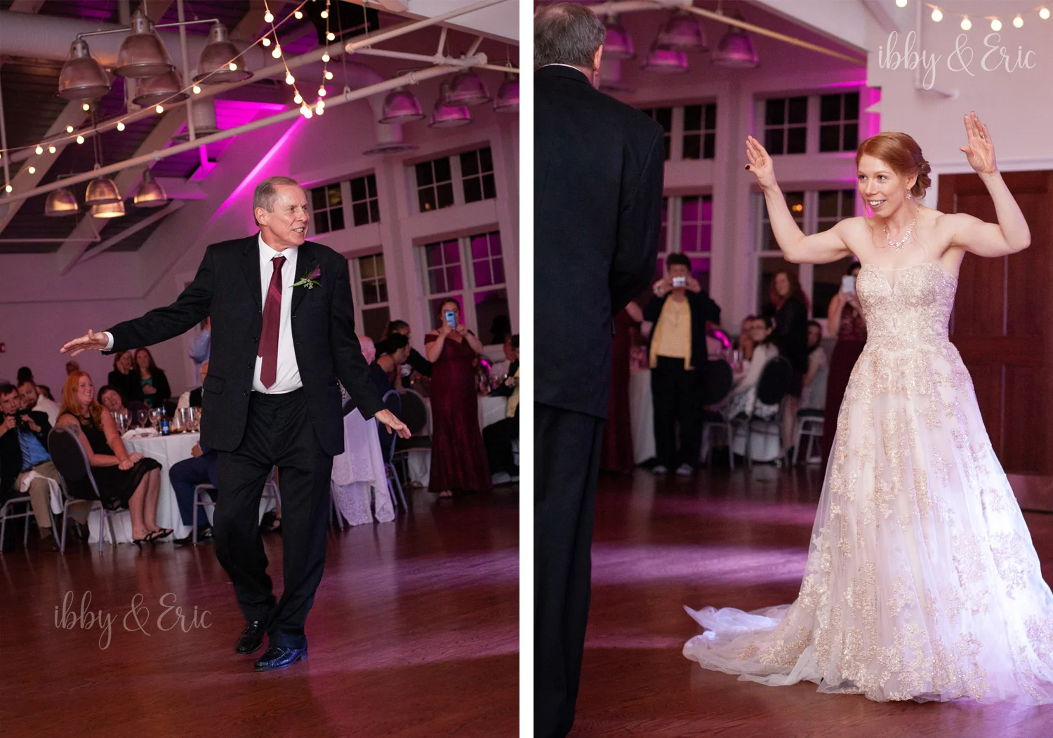 The bride & her dad does the Chicken Dance during the father-daughter dance.
