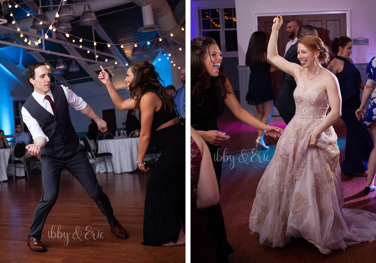 Bride & groom on the dance floor at their Glastonbury Boathouse reception.