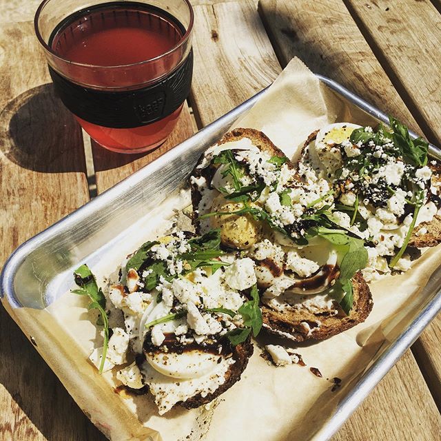 Starting off the morning with a proper egg sandwich 😜. Multigrain Toast, Hard-boiled Egg, Lemon ricotta, arugula, feta, balsamic glaze &amp; a hibiscus lemonade.  #eathealthier #freshbreakfast #coastalcoffeelbi #lbi #beachhaven #toast