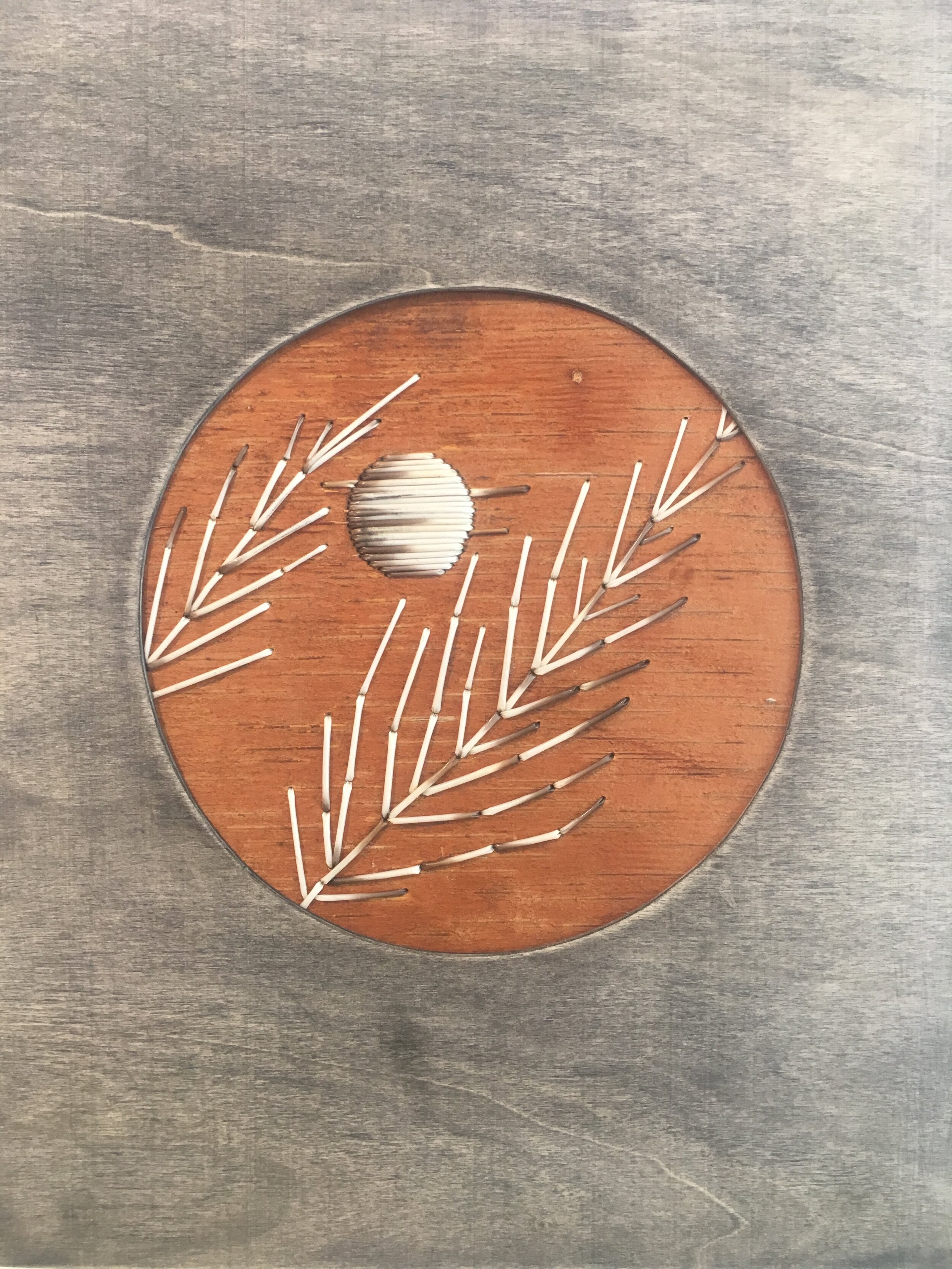 $700.00, Harvest Moon - 8"x10", porcupine quills, birch bark, wood panel