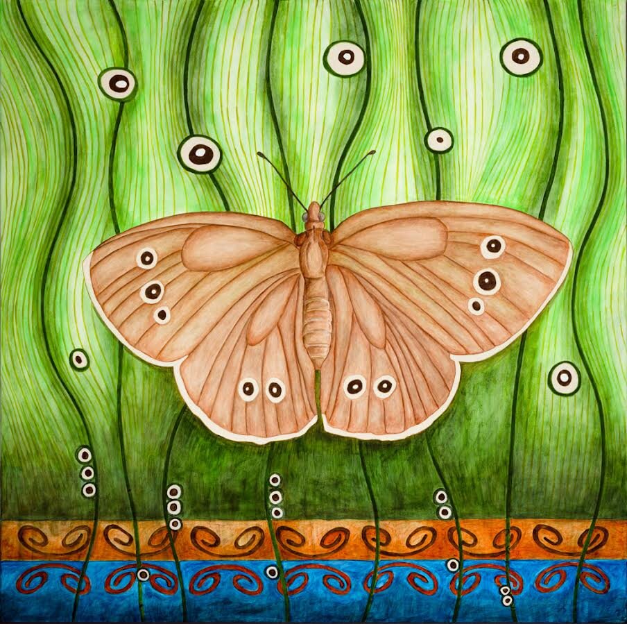 $3200.00, Ku'ku'kwes (Maritime Ringlet Butterfly) - 40" x 40", Acrylic on Canvas