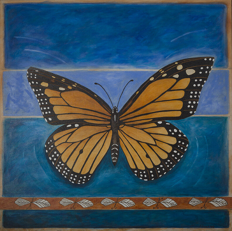 $3200.00, Mimikej (Monarch Butterfly) - 40" x 40", Acrylic on Canvas