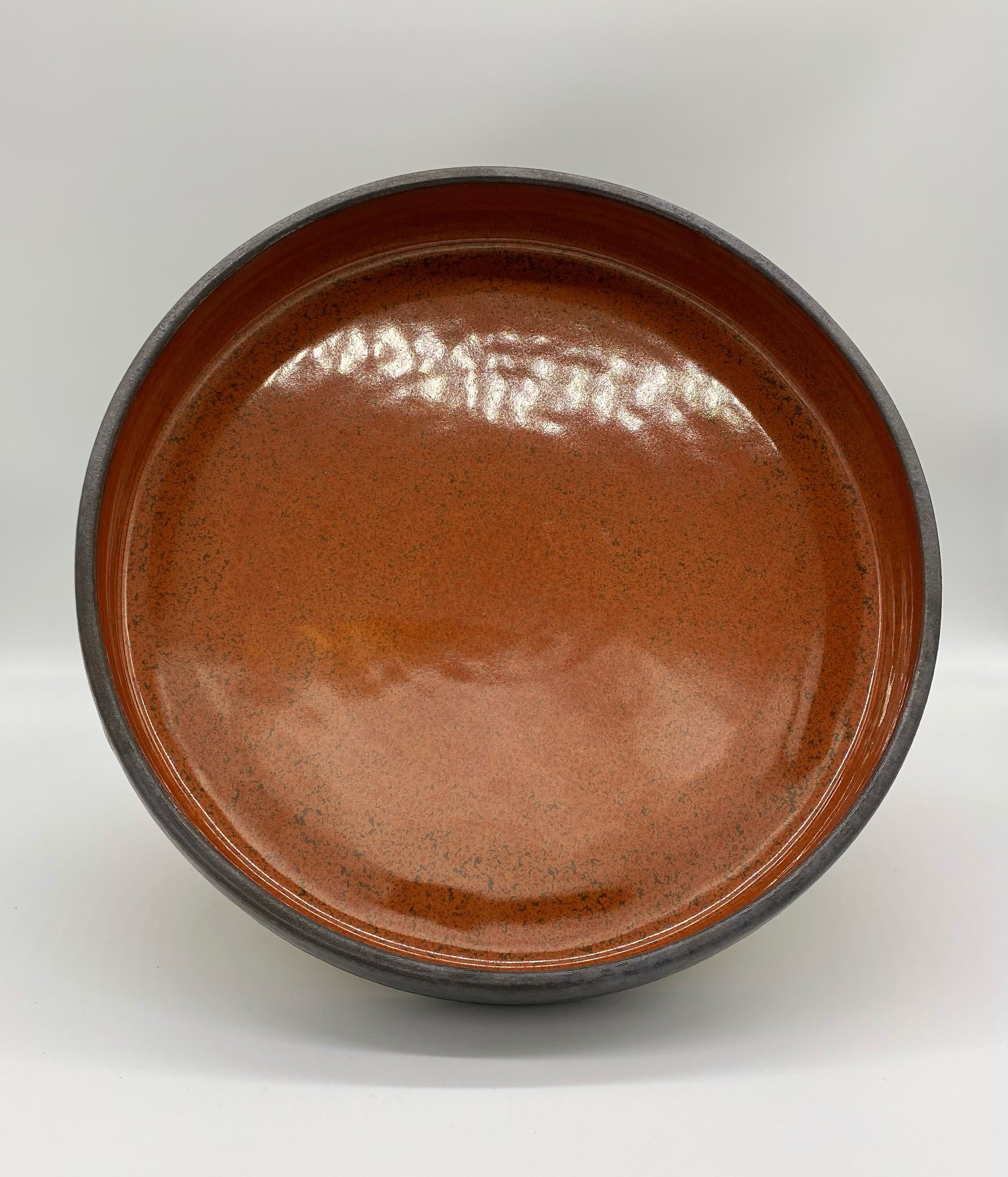 SOLD.  Large red shallow bowl - 2.5" x 14" x 14", 