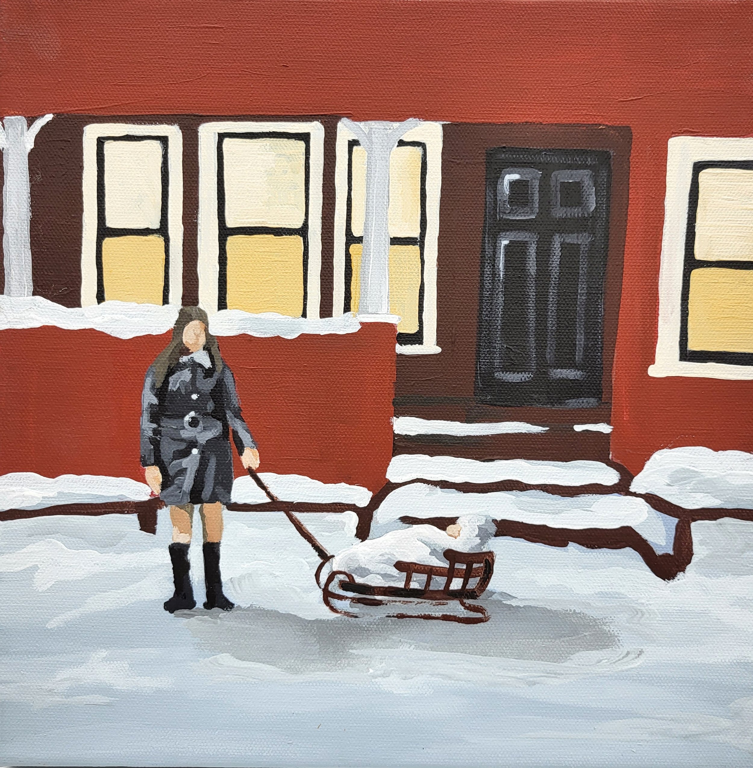 Winter Scene, 12” x 12’, Acrylic on Canvas, $350