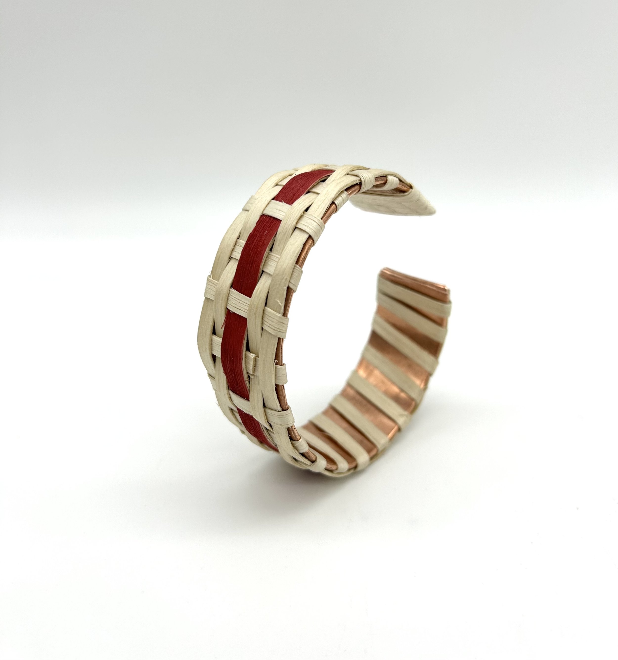 Large Red Weaved Ash and Copper Cuff,