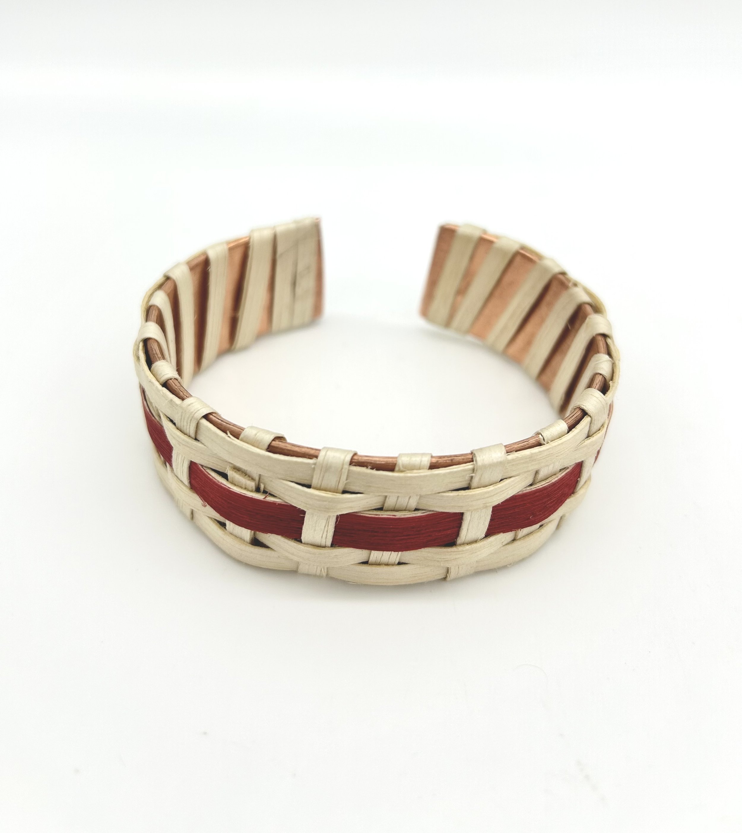Large Red Weaved Ash and Copper Cuff