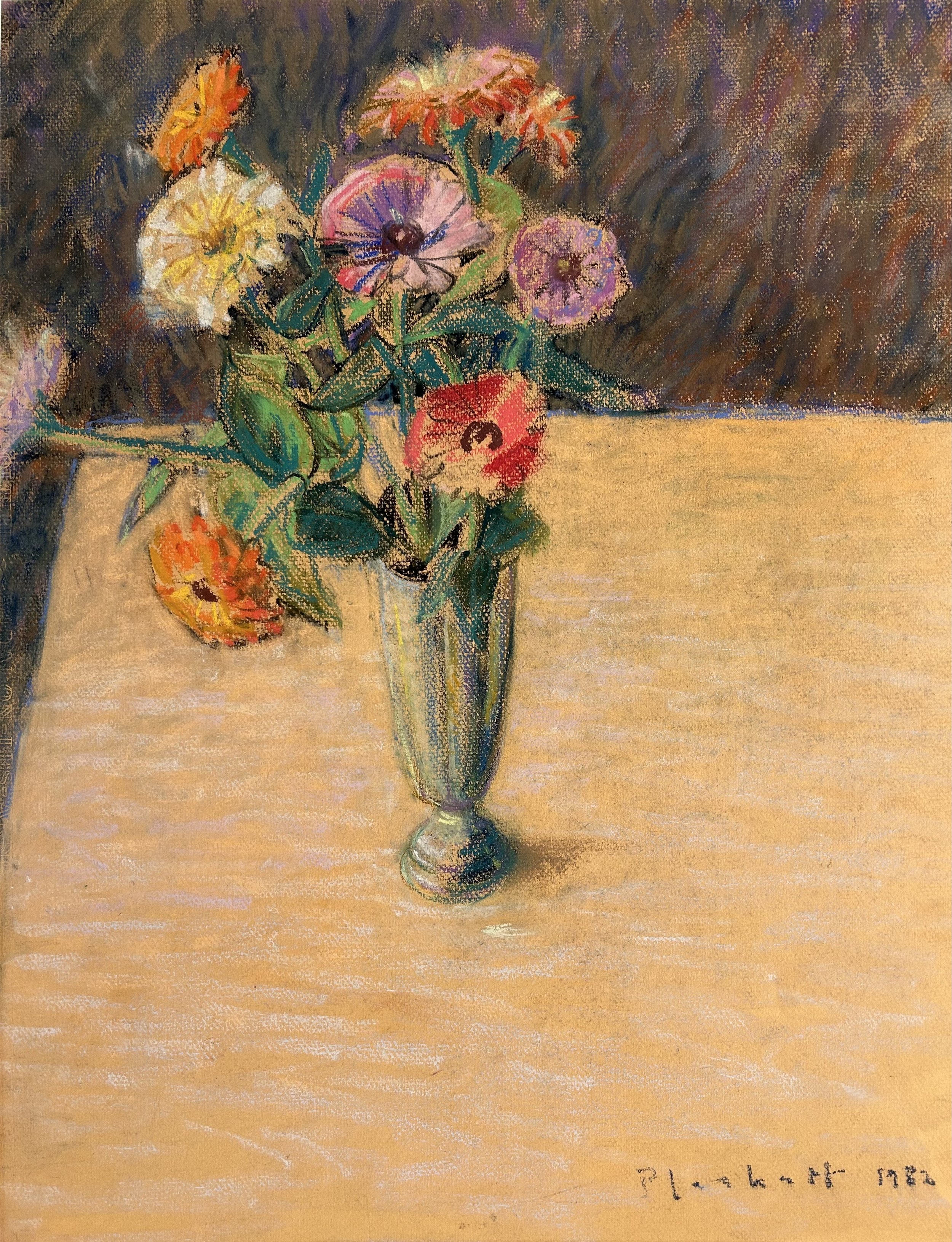 Vase of Flowers, Zinnias, 1982 - 27" x 25", Pastel on Paper
